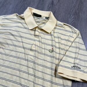 Masters Collection Polo Shirt Large Yellow Striped Mercerized Cotton Golf Logo